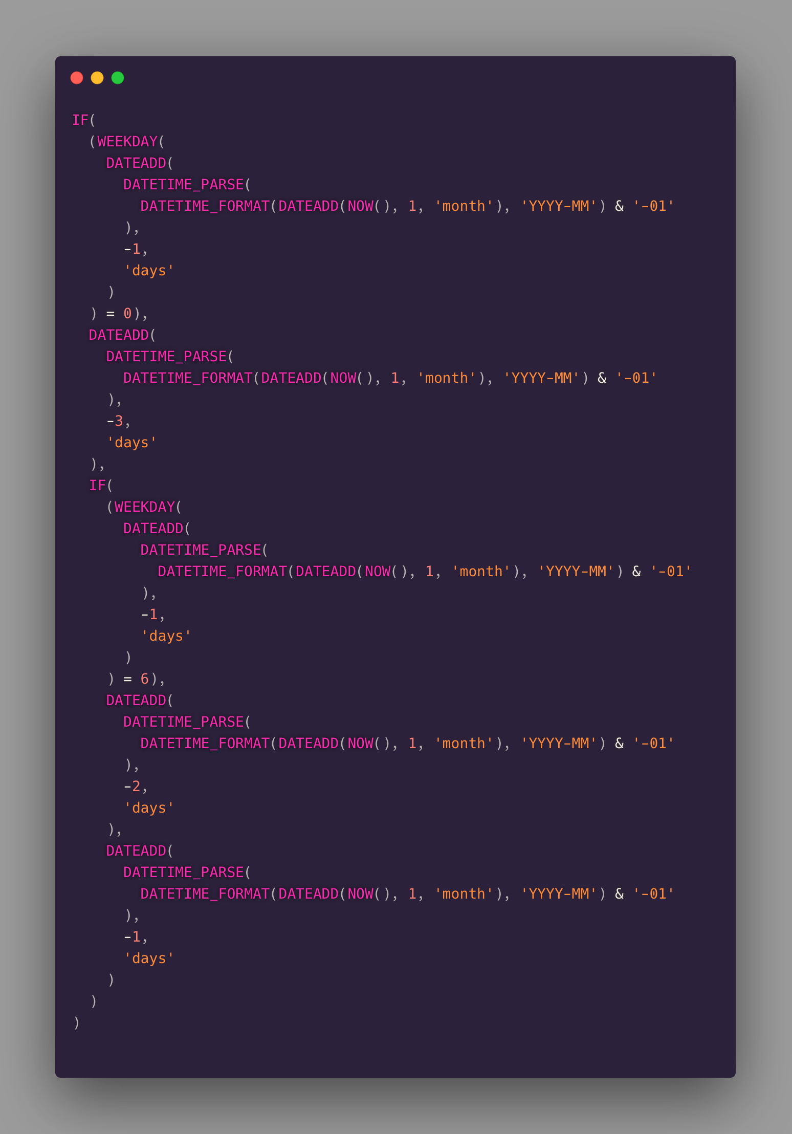 Screenshot of code snippet